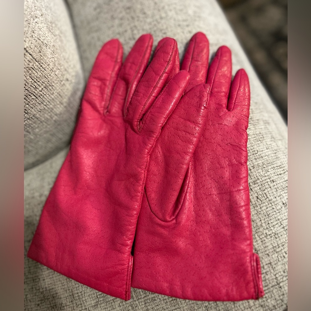 Vintage Hot Pink driving Leather Gloves 7.5
